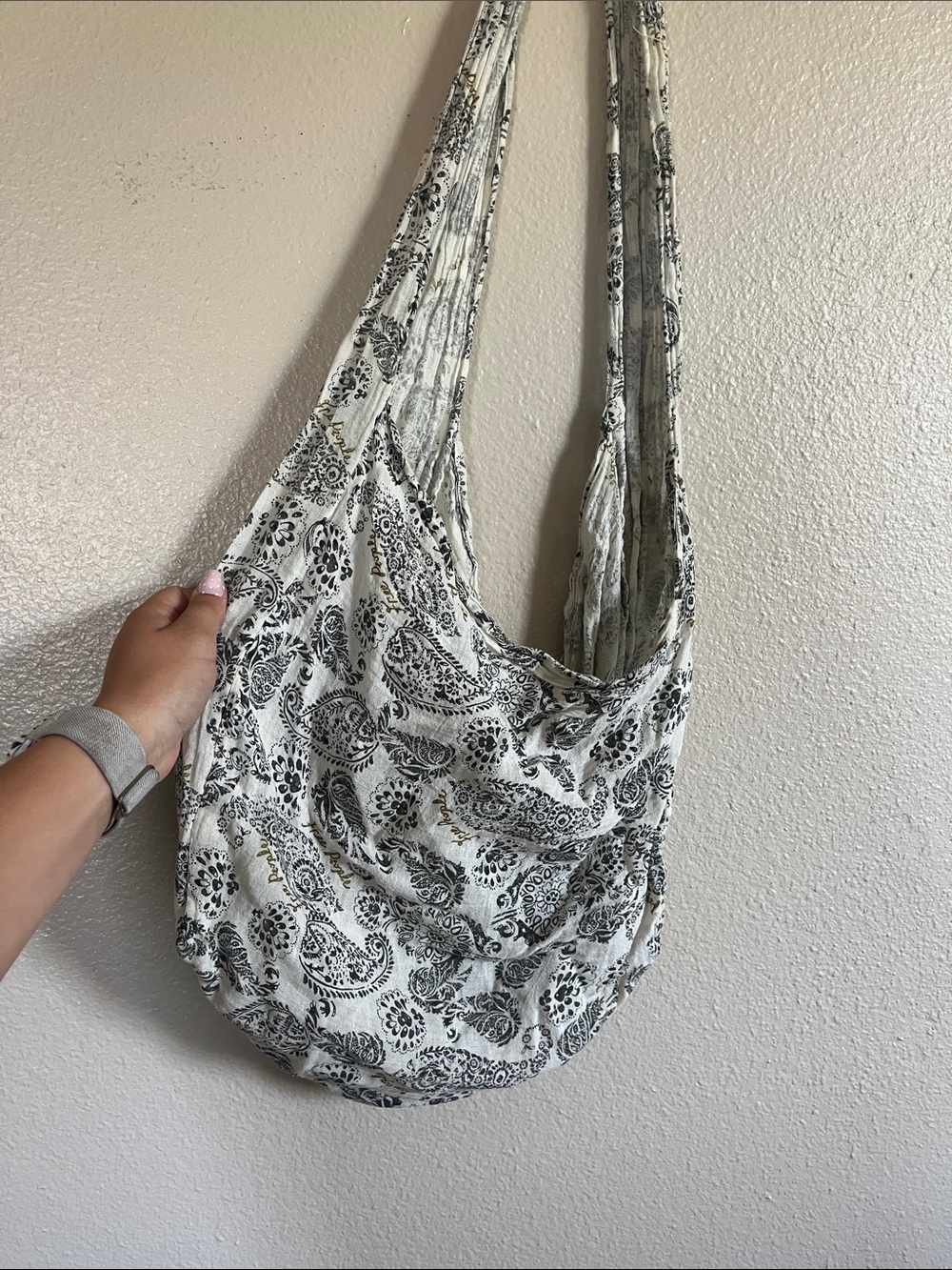 Free People Black & White Paisley Crossbody Sling Bag